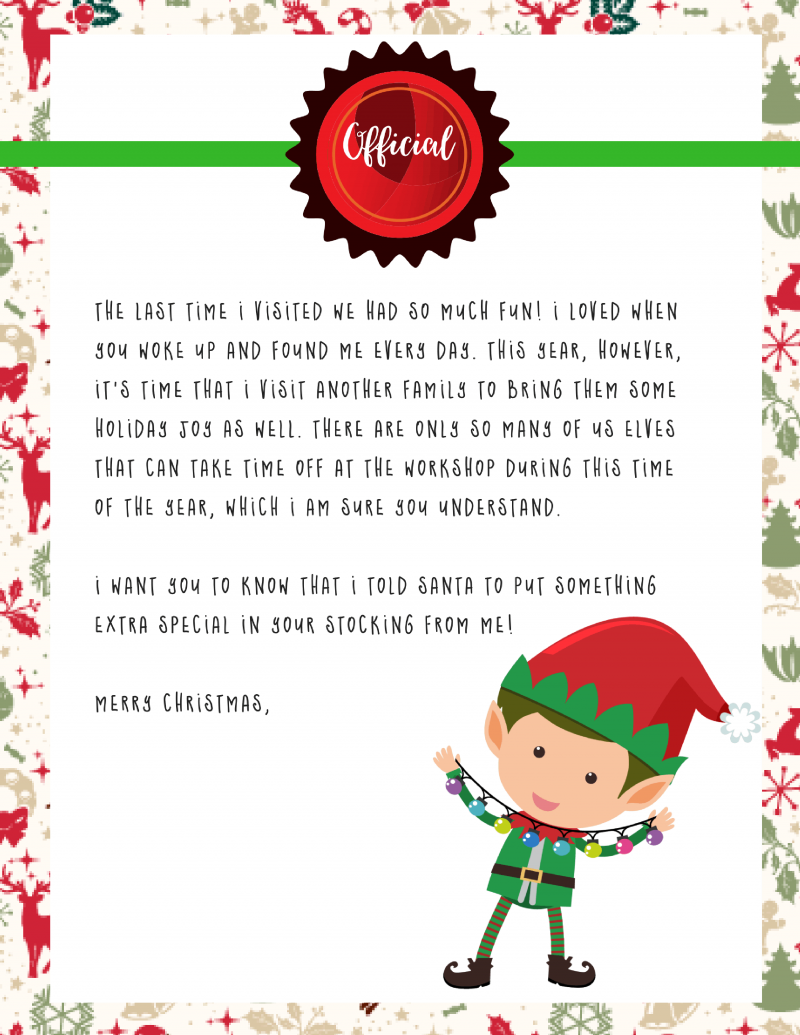 Elf on the Shelf Goodbye Letter : Free Printable - Momdot.com